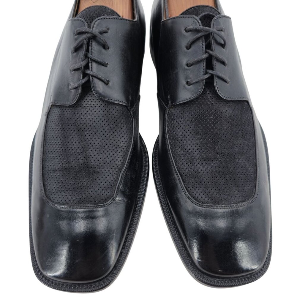 Mezlan Spain Men size 12 Black Leather Suede Dress Shoes Derby Oxfords Apron-toe